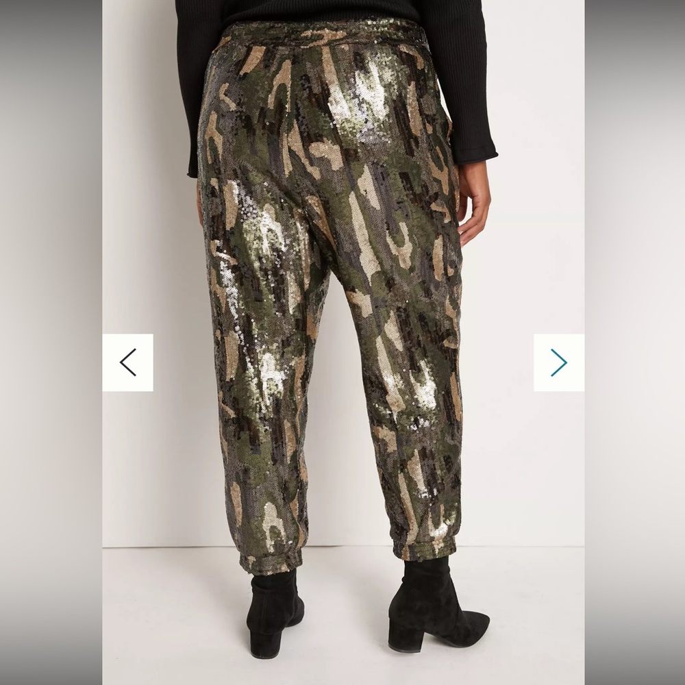 NWT Anthropologie Camo Sequin Jogger Trouser Pants L - Picture 6 of 16